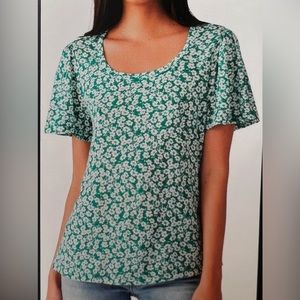 LUCKY BRAND Women's Green Floral T-Shirt Size Small SP Top Shirt NWT